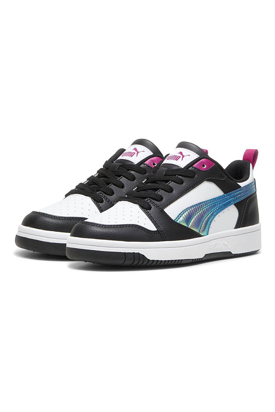 Sneakers Bianche e nere con bande laterali colorate Puma Rebound V6 Lo Bouncy Sky Jr