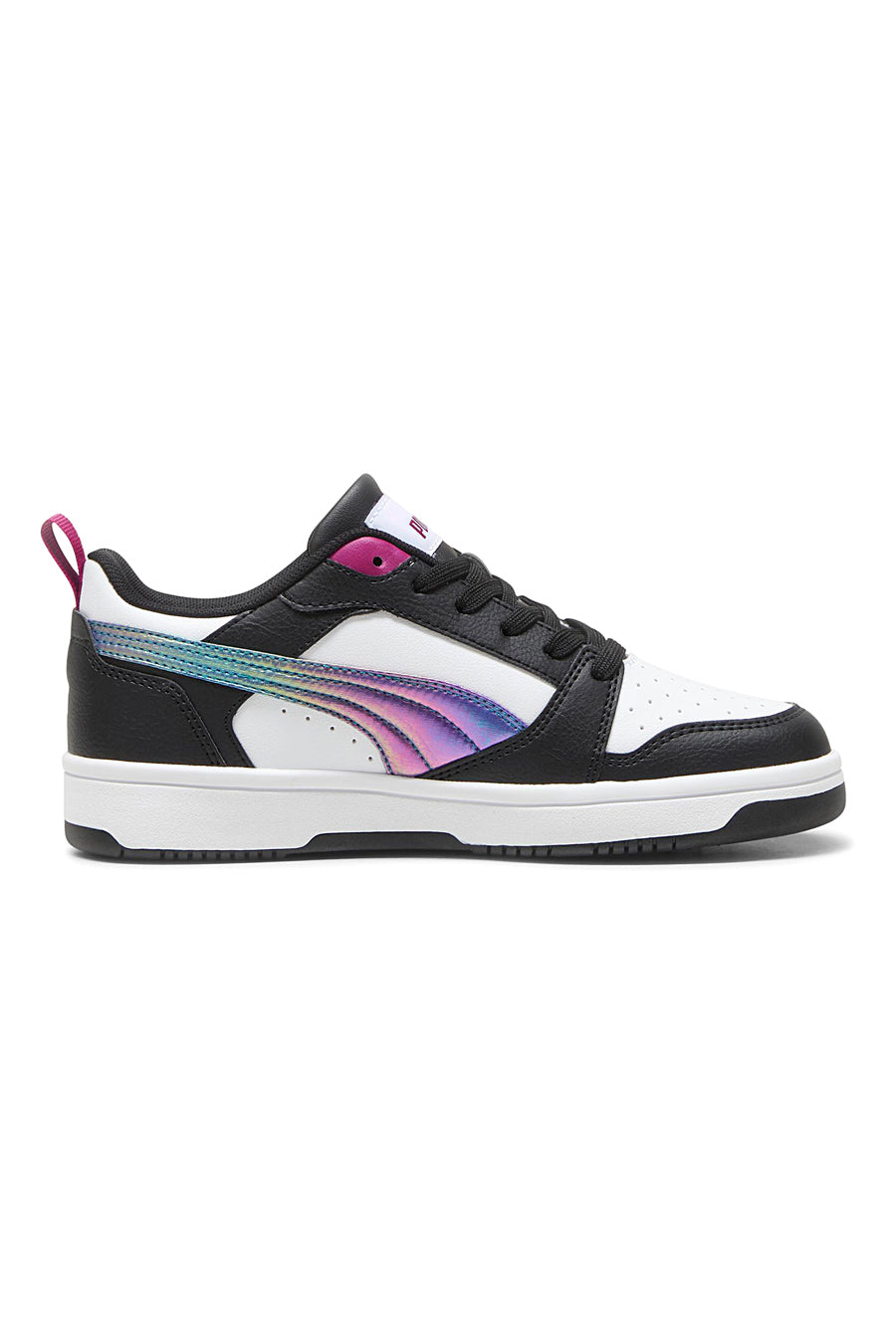 Sneakers Bianche e nere con bande laterali colorate Puma Rebound V6 Lo Bouncy Sky Jr