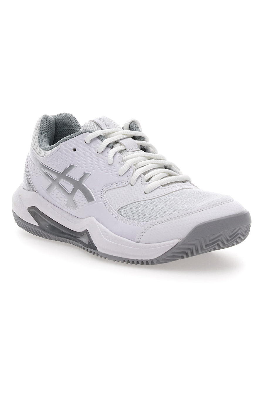 Weiße und graue ASICS GEL-DEDICATE 8 CLAY Tennisschuhe