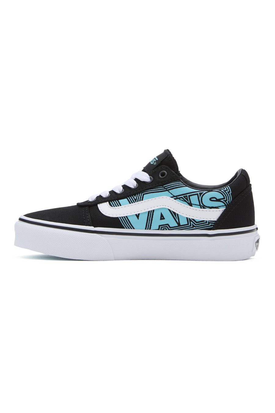 Schwarze und hellblaue Sneaker mit seitlichem Vans Ward-Logo