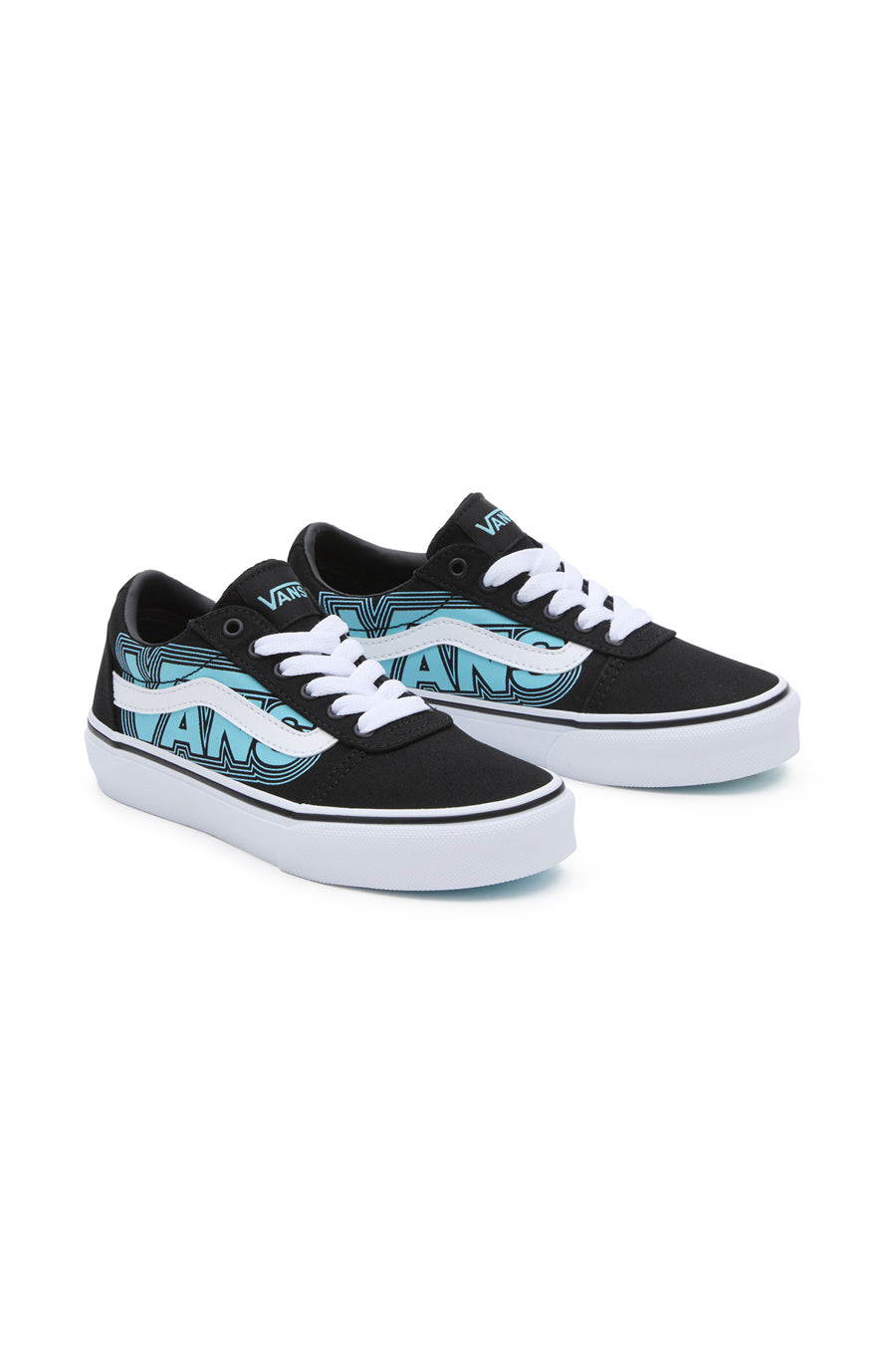 Schwarze und hellblaue Sneaker mit seitlichem Vans Ward-Logo