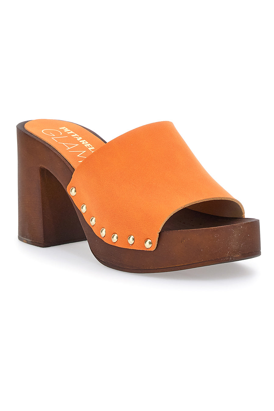 Orangefarbene Clogs mit 9 cm hohem Absatz Pittarello 8508