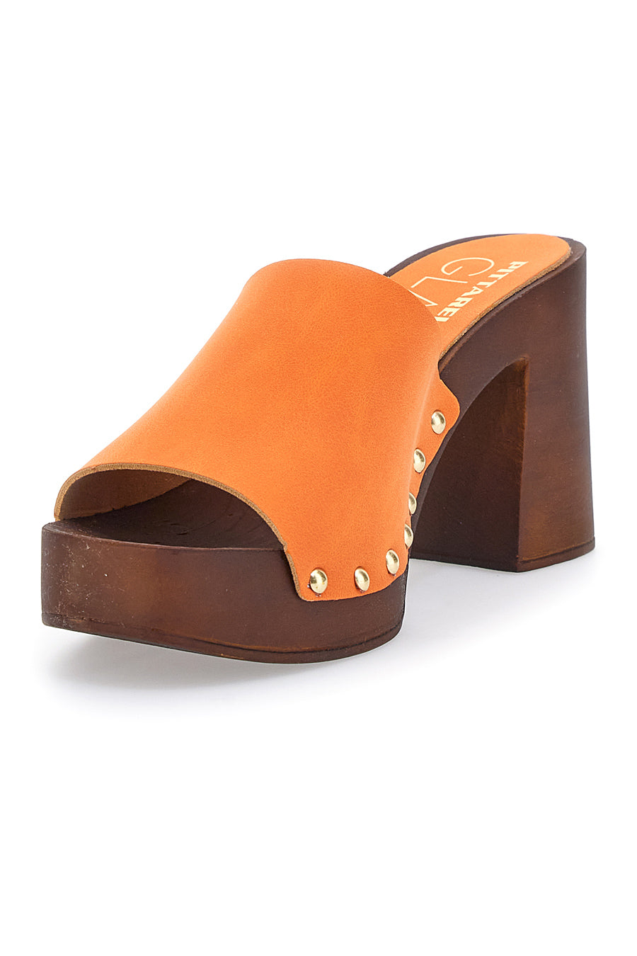 Orangefarbene Clogs mit 9 cm hohem Absatz Pittarello 8508