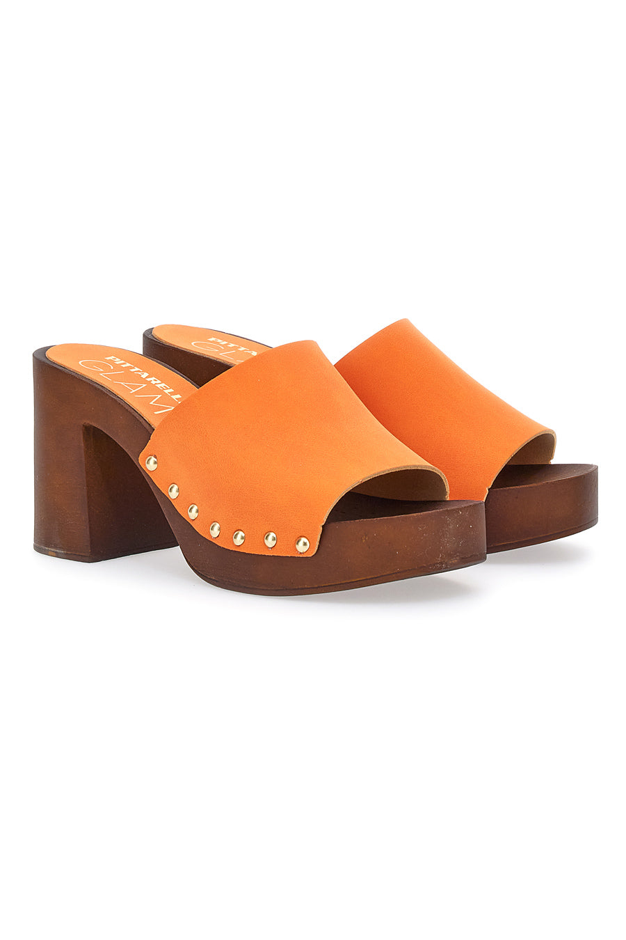 Orangefarbene Clogs mit 9 cm hohem Absatz Pittarello 8508