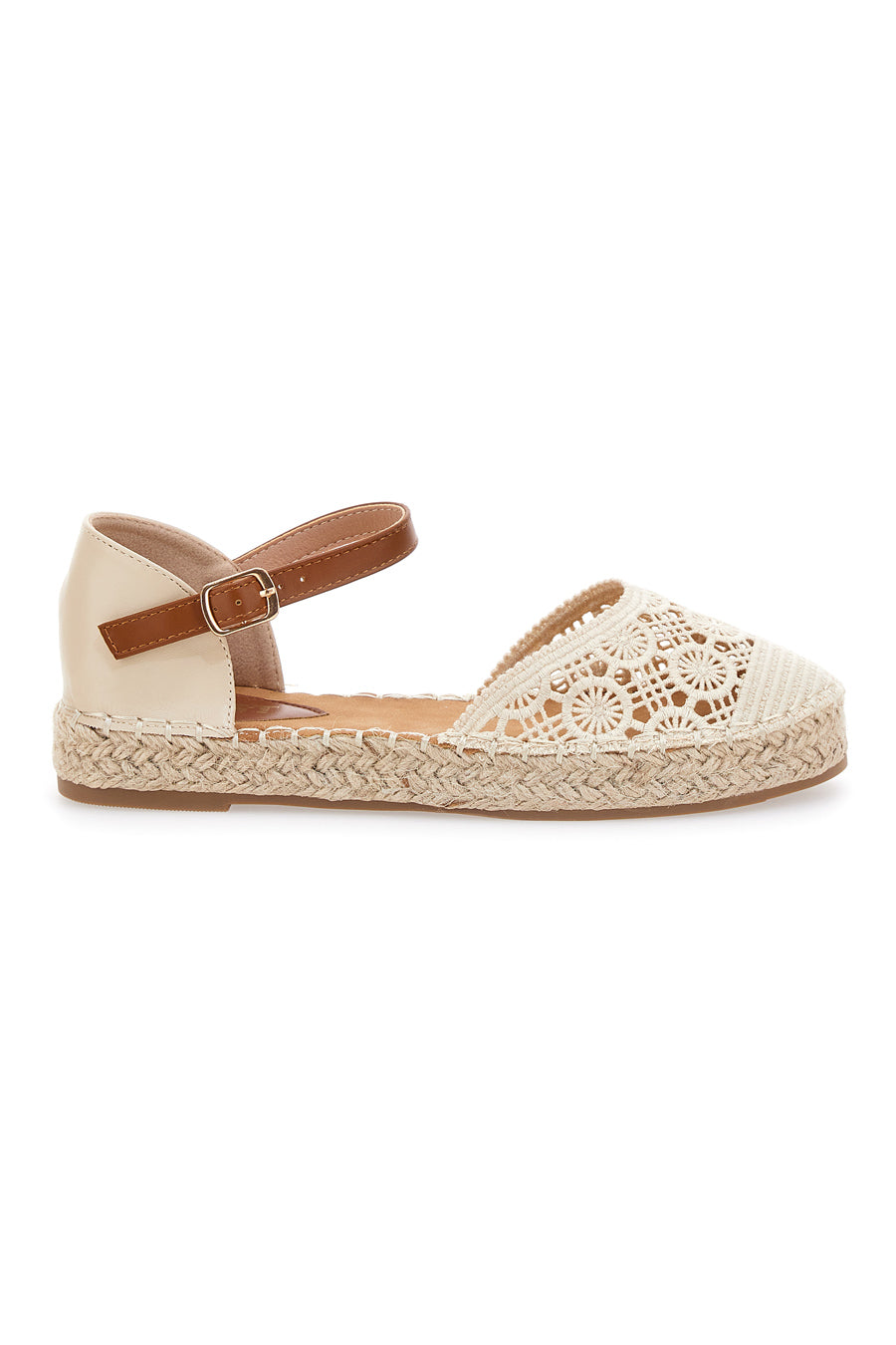 Espadrillas Beige Con Cinturino Marrone e Ricami The First 36