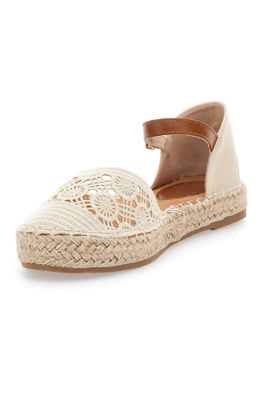 Espadrillas Beige Con Cinturino Marrone e Ricami The First 36