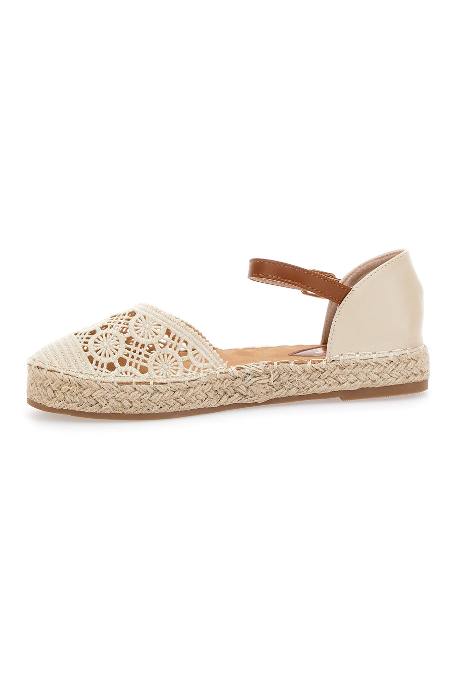 Espadrillas Beige Con Cinturino Marrone e Ricami The First 36