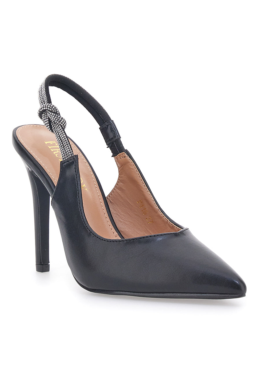 Schwarze Slingback-Pumps mit Strasssteinen First Lady 415