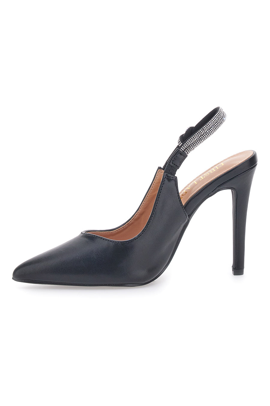 Schwarze Slingback-Pumps mit Strasssteinen First Lady 415