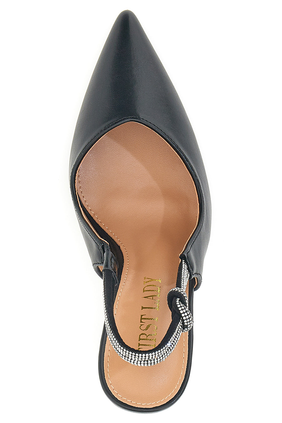 Schwarze Slingback-Pumps mit Strasssteinen First Lady 415