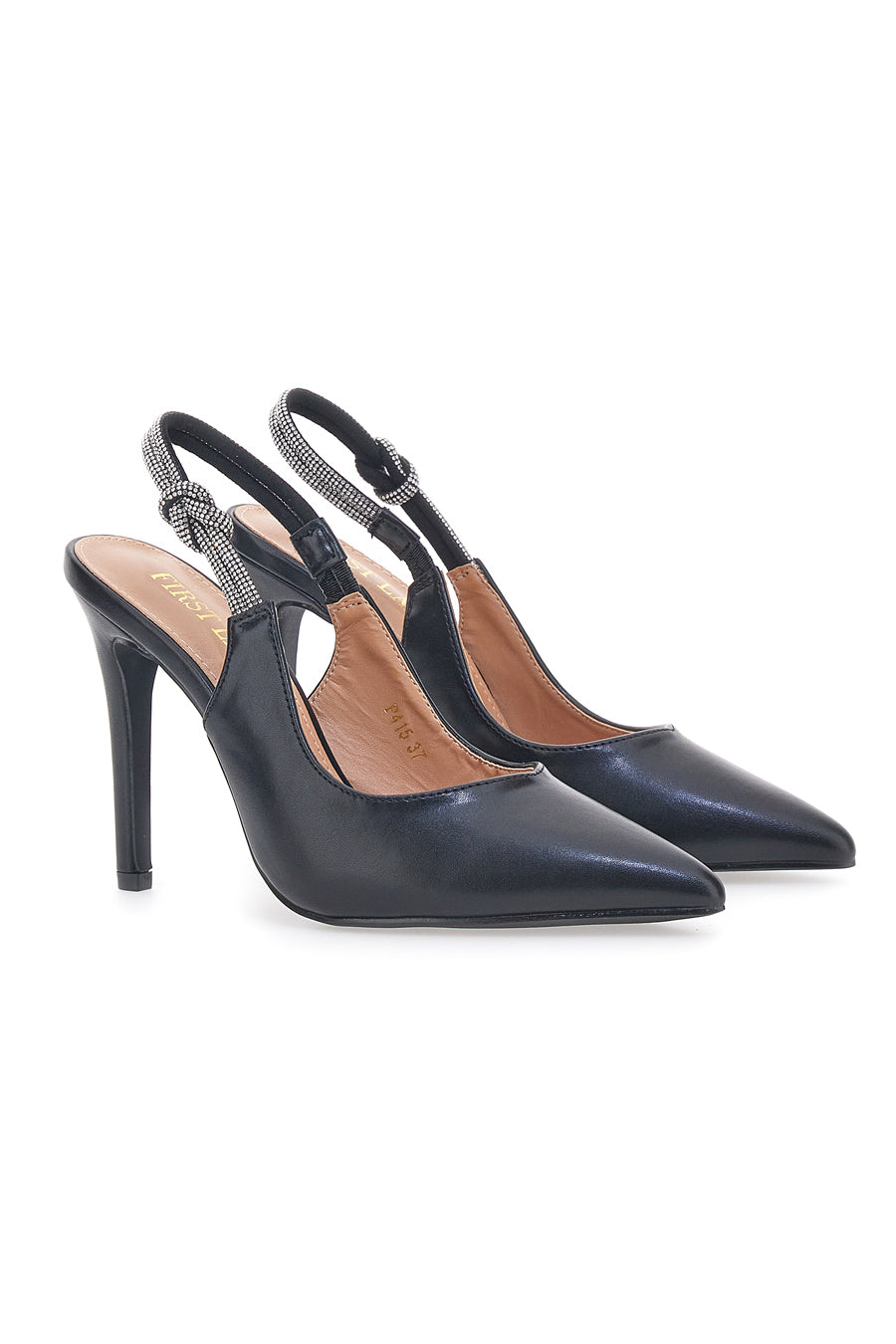 Schwarze Slingback-Pumps mit Strasssteinen First Lady 415