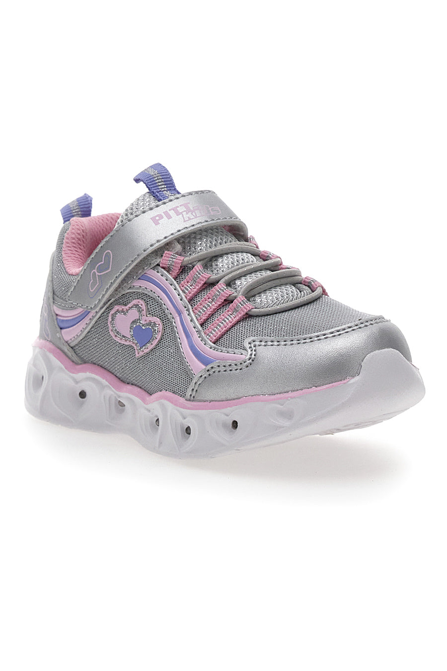 Sneakers Argento con Luci con Dettagli Rosa PITT KIDS K21293