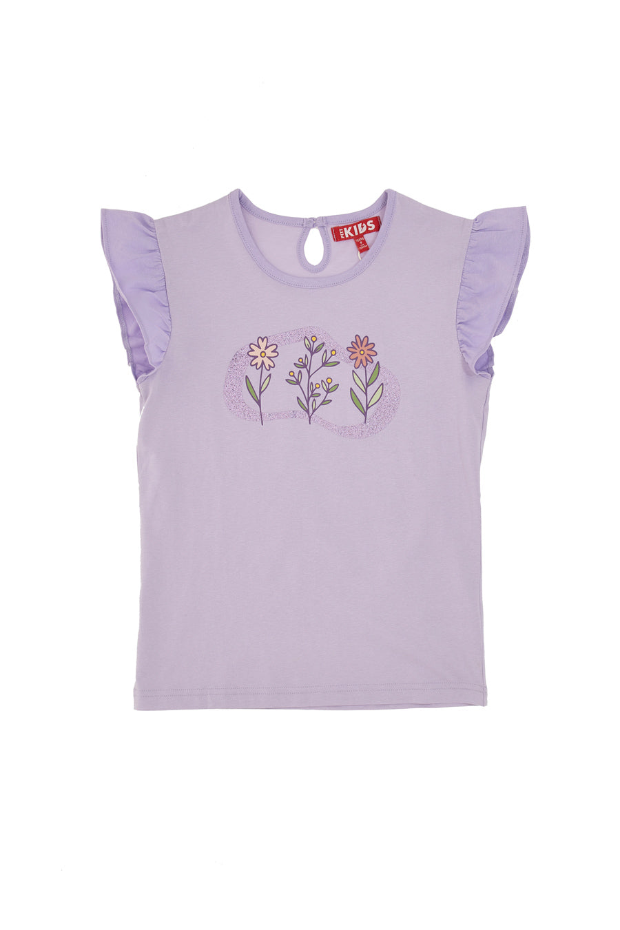 T-Shirt Lilla con Stampa e Maniche Volant Pitt Kids PT-G-T-05053