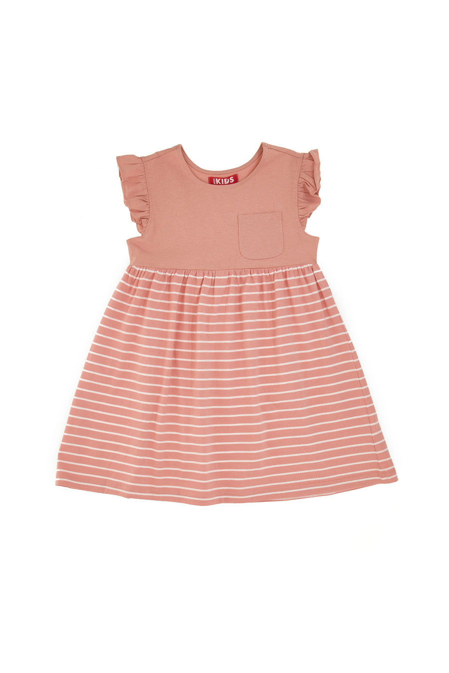 Vestito Rosa con Righe Bianche e Maniche Volant Pitt Kids PT-G-D-05068