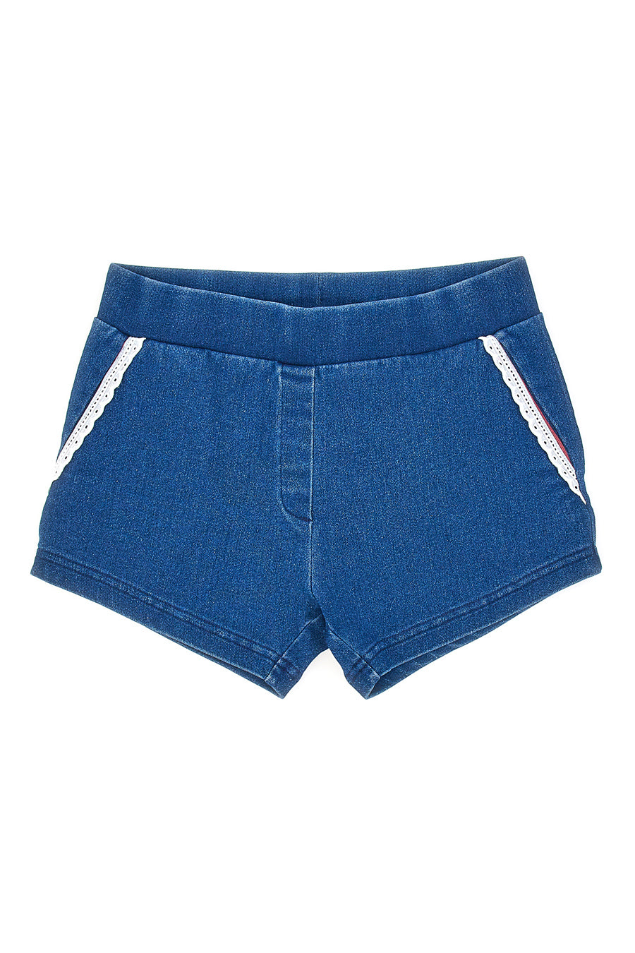 Shorts Blu Jeans con Merletto Bianco Pitt Kids PT-G-SP-05086