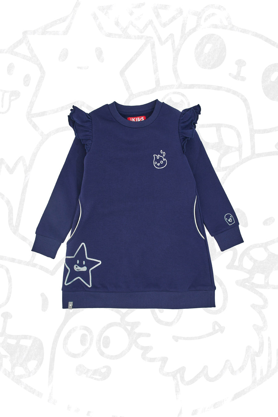 Vestito blu con tasche e stampe grigie PITT KIDS 6001