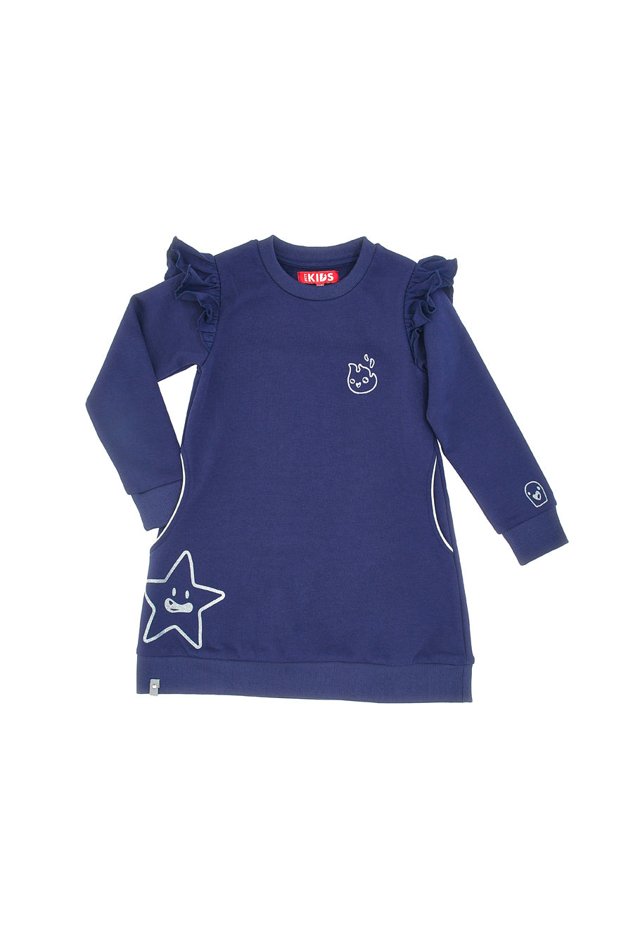 Vestito blu con tasche e stampe grigie PITT KIDS 6001