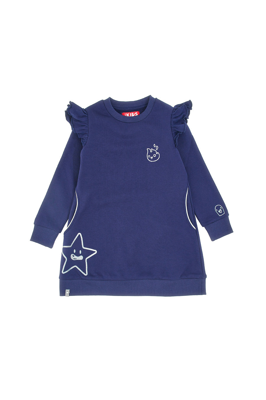 Vestito blu con tasche e stampe grigie PITT KIDS 6001