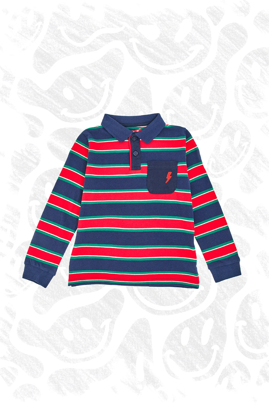 Polo a Maniche Lunghe a Righe Blu e Rosse PITT KIDS 6030