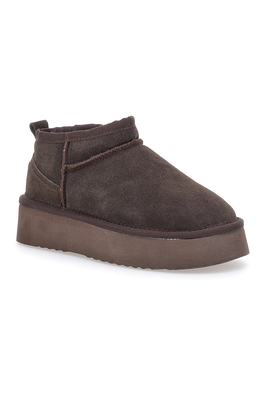 Stivaletti Flatform Testa di Moro in Vera Pelle Scamosciata con Pelo Pittarello Wow 3547