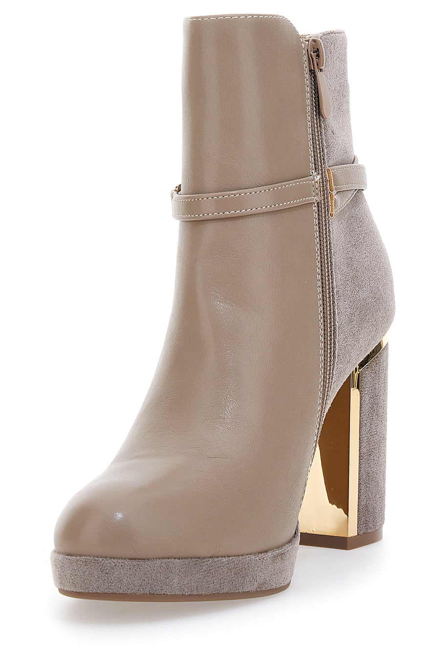 Beige Stiefeletten mit hohem Absatz und Plateau und goldenen Details Le Havre Paris RQ23WT7