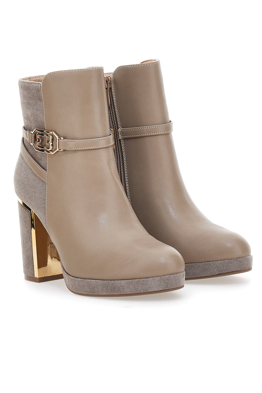 Beige Stiefeletten mit hohem Absatz und Plateau und goldenen Details Le Havre Paris RQ23WT7