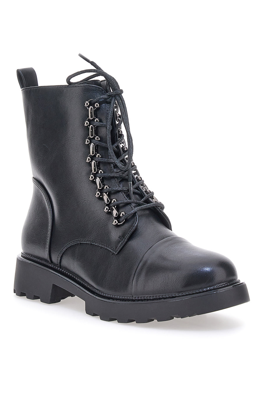 Schwarze Combat Boots mit Kettenösen und seitlichem Reißverschluss Mon Dieu 2A657