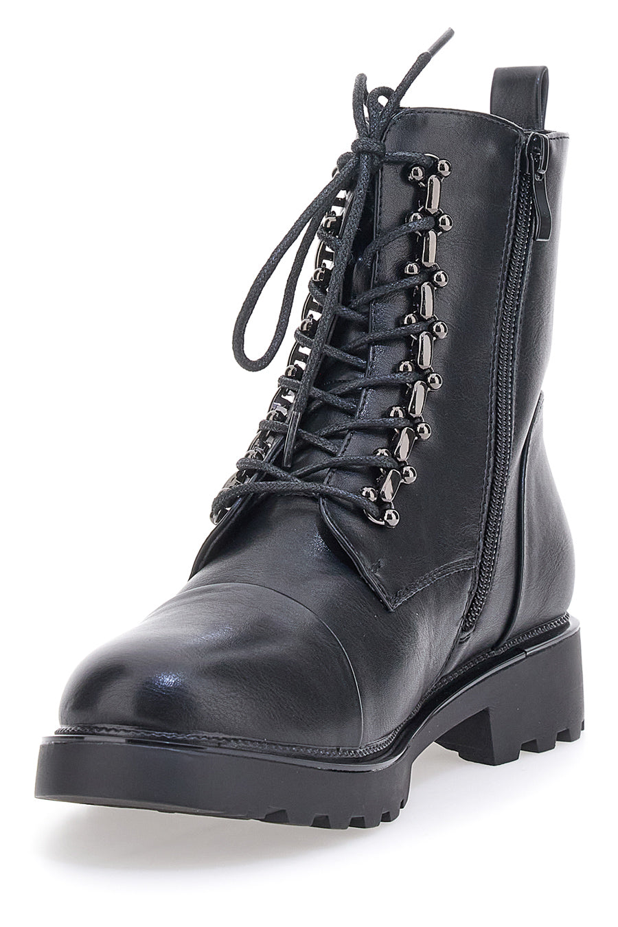 Schwarze Combat Boots mit Kettenösen und seitlichem Reißverschluss Mon Dieu 2A657