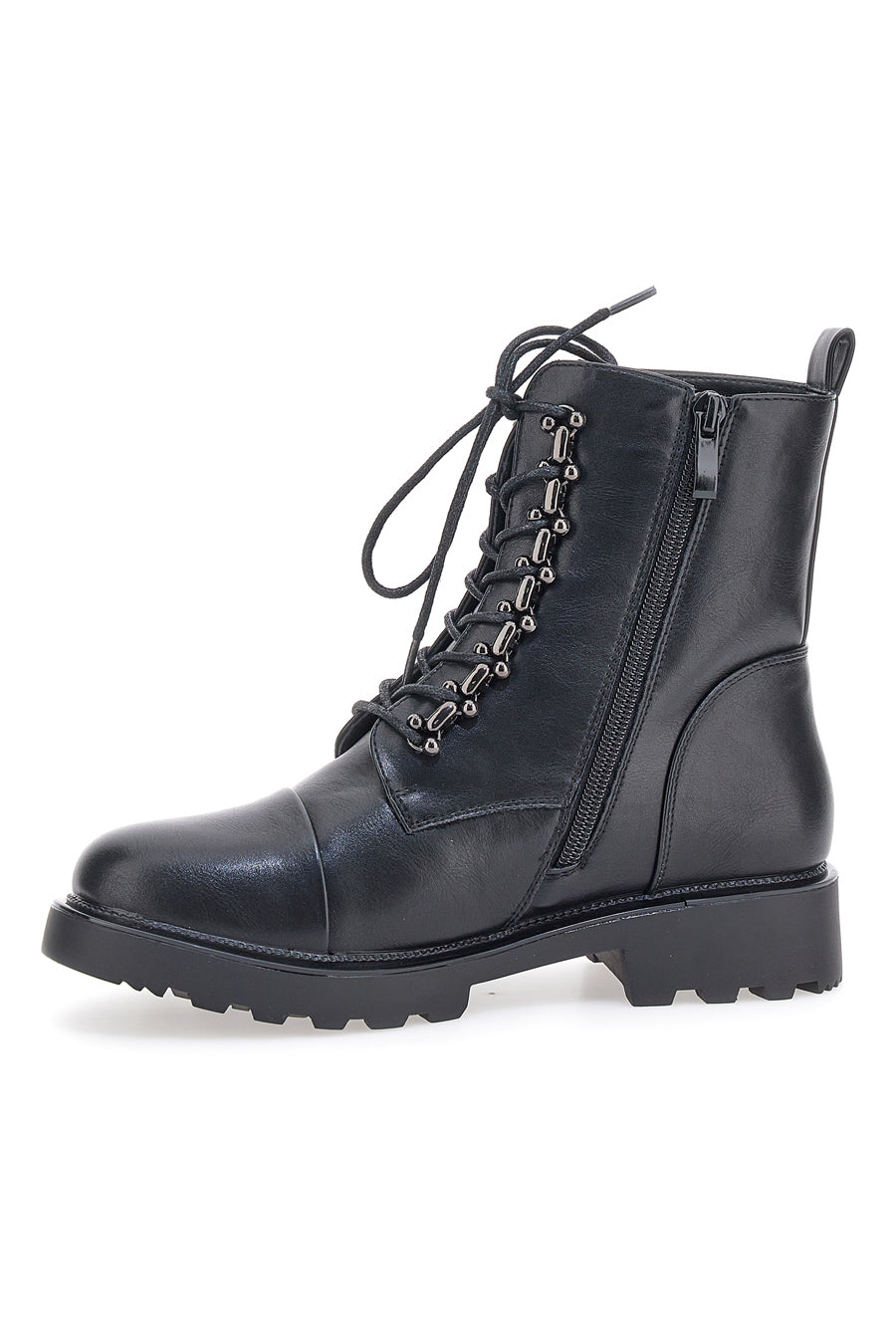 Schwarze Combat Boots mit Kettenösen und seitlichem Reißverschluss Mon Dieu 2A657