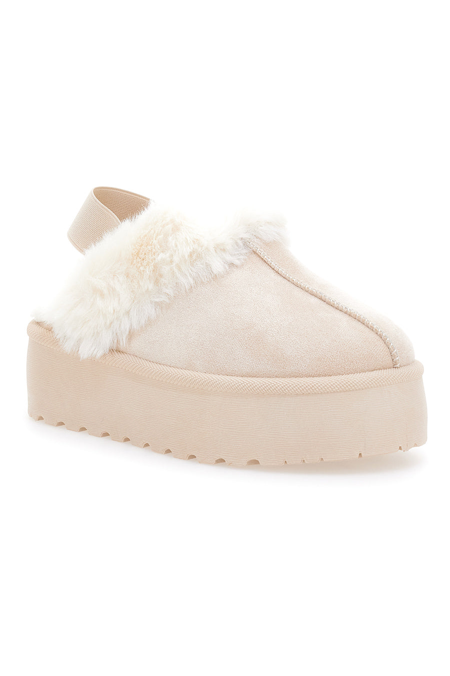 Beigefarbene Winterclogs mit Fell und Gummizug an der Ferse ME&ME 007