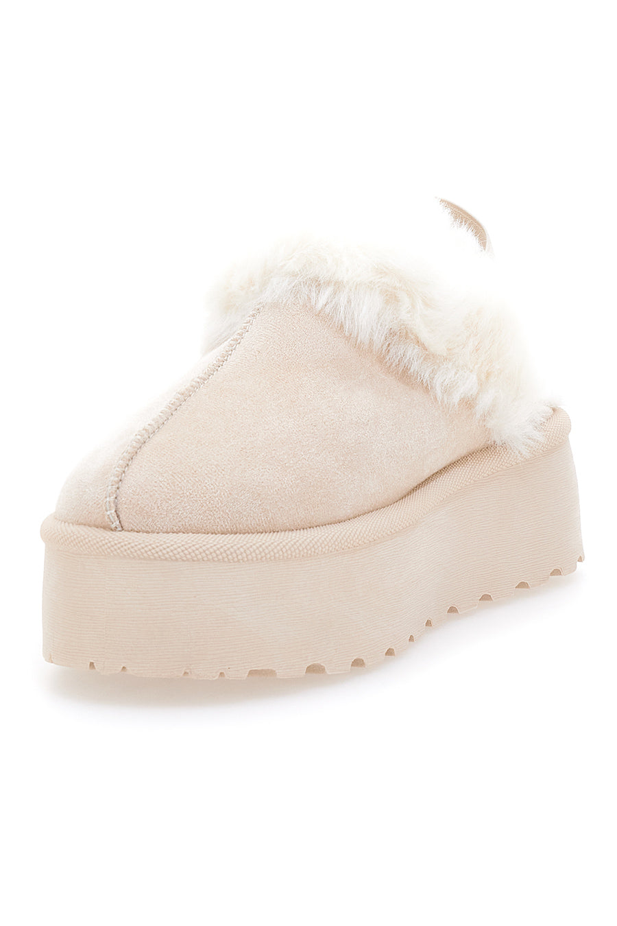 Beigefarbene Winterclogs mit Fell und Gummizug an der Ferse ME&ME 007