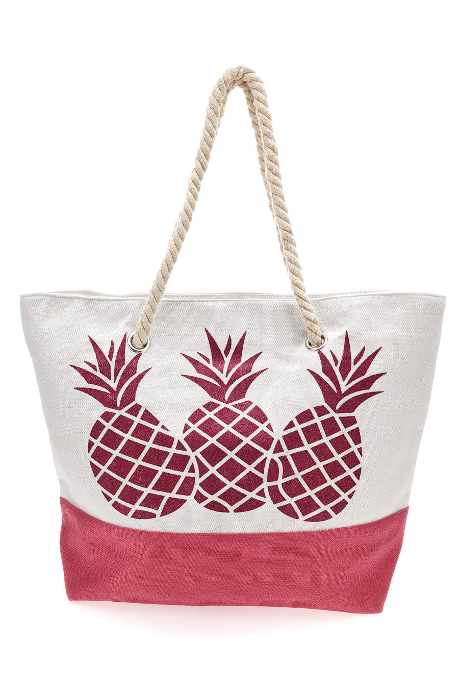 Borsa Mare Bianca e Fuxia Con Manici in Corda Fun Beach XI Y002