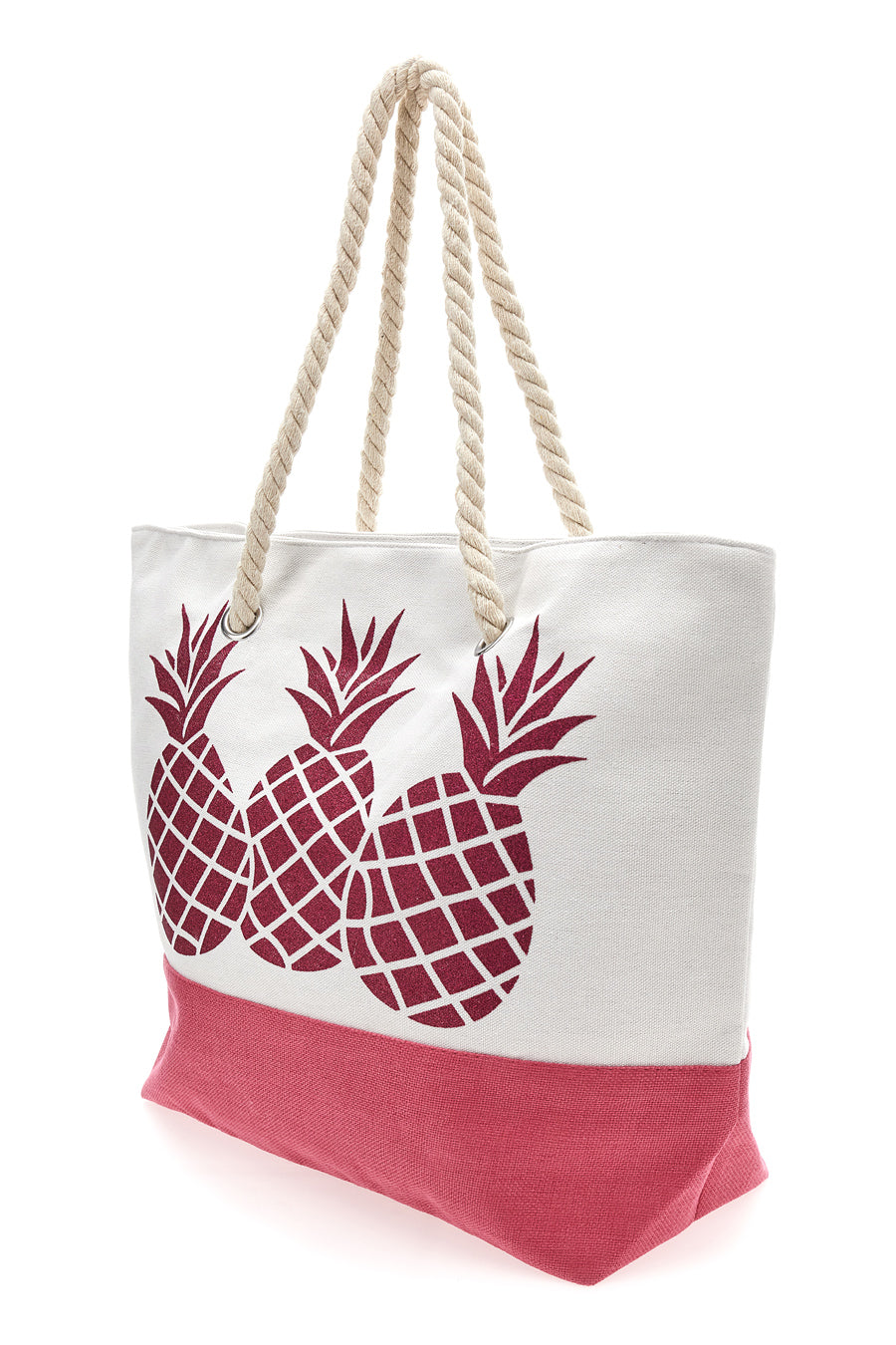 Borsa Mare Bianca e Fuxia Con Manici in Corda Fun Beach XI Y002