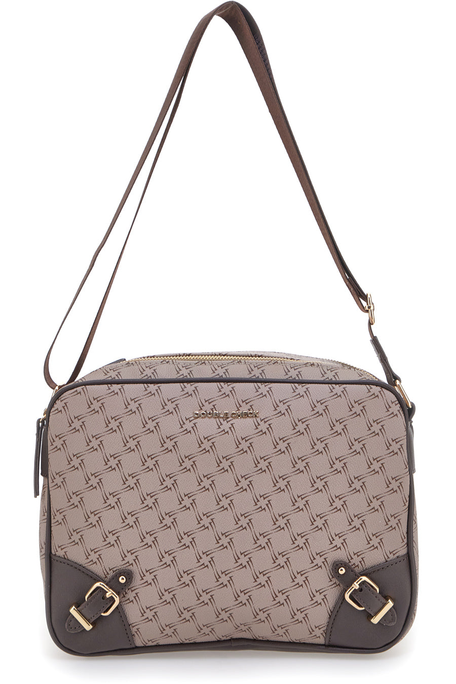 Borsa a Tracolla Taupe Rettangolare con doppia cerniera DOUBLE CHECK 18239-5