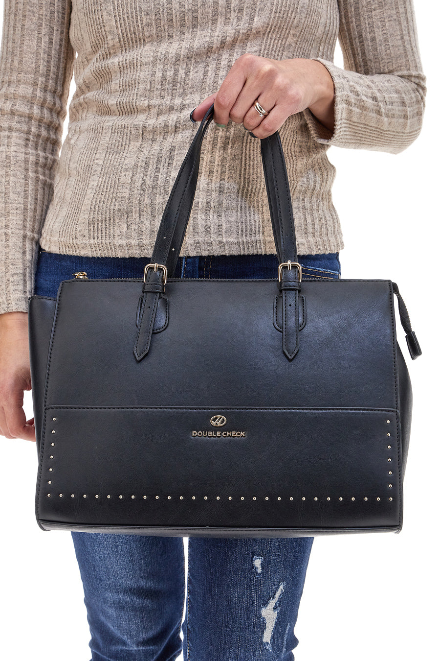 Borsa a spalla nera DOUBLE CHECK 18242-2