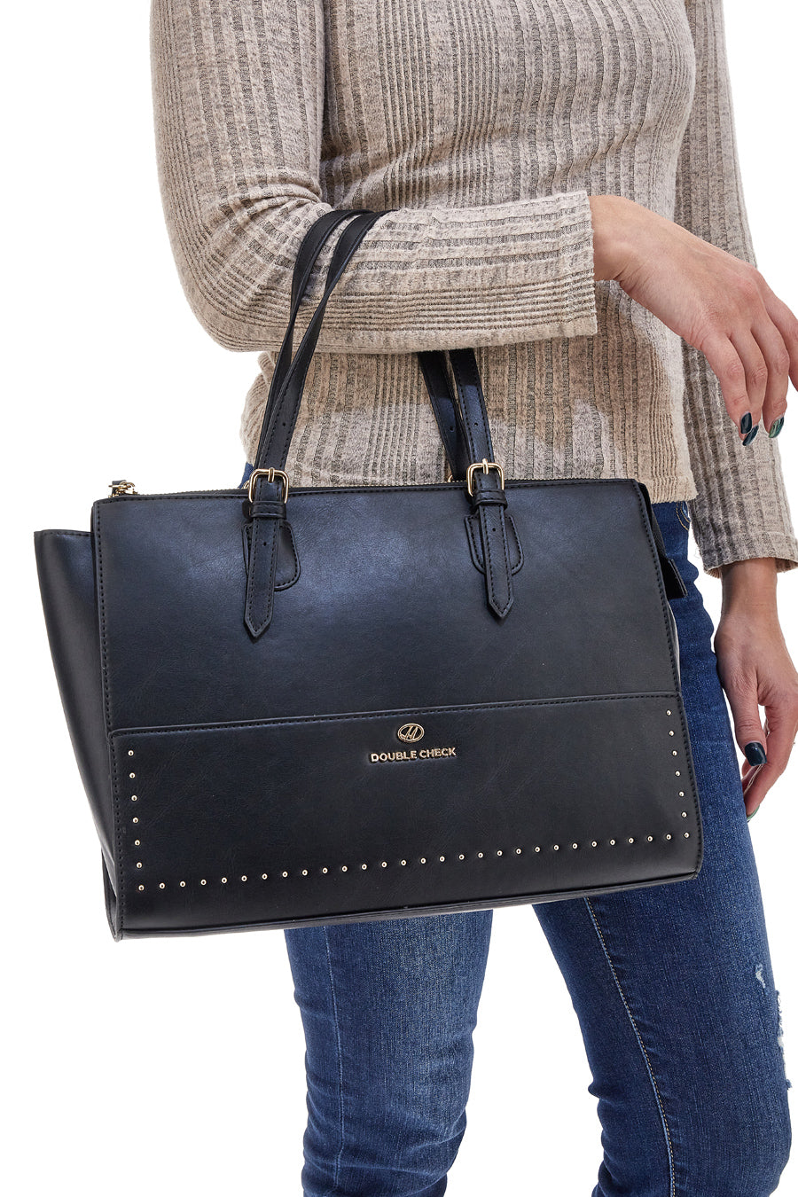 Borsa a spalla nera DOUBLE CHECK 18242-2