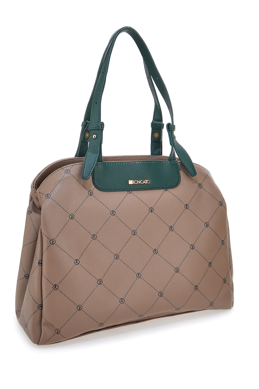 Borsa a Spalla Taupe con Doppio Manico Verde Roncato R5307,634